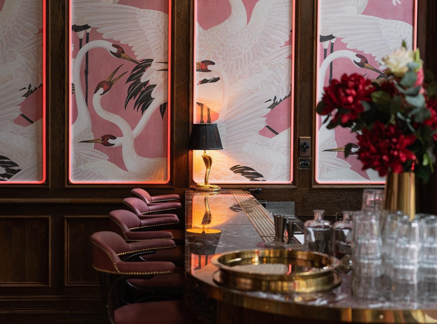 Panelled bar interior with timber wall panelling
